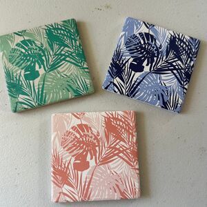 2019 Beach + House Set of 3 Tropical Palm Monstera Cork Bottom Square Coasters